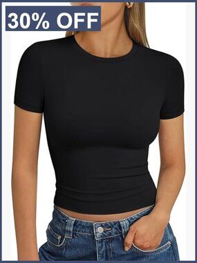 Crop Tee – Buttery Soft Slim Fit Y2K Basic Top for Workout & Daily Wear